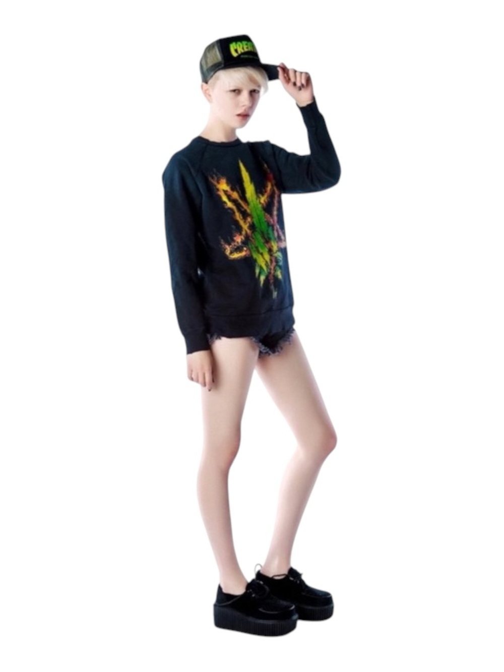 HTF: new UNIF ☻ Burn Me Weed Distressed Sweatshirt ☻ Flames ☻︎ Dirty Black ☻︎ M - Picture 5 of 16
